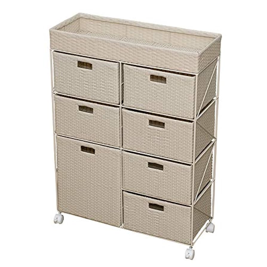 ラタン調　チェスト　4段　アイボリー Amazon｜ラタン調チェスト4段ワイド サニタリー収納 アイボリー